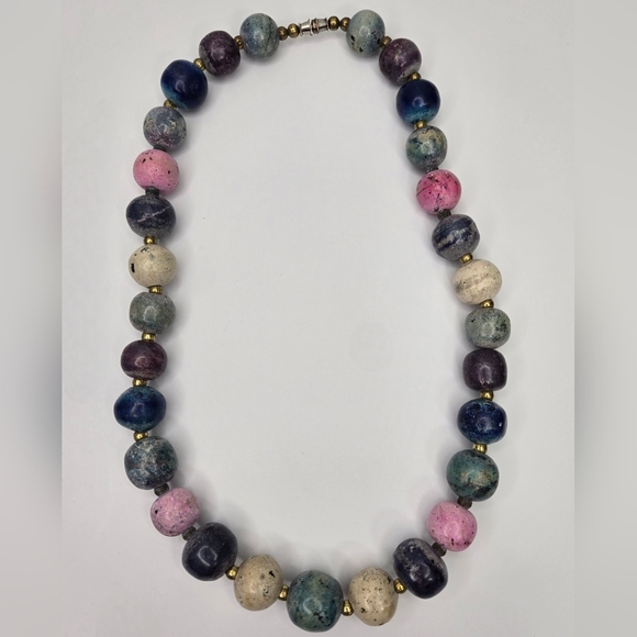 Vintage Colored Stone Beaded Necklace With Barrel Clasp 20” - Picture 2 of 5